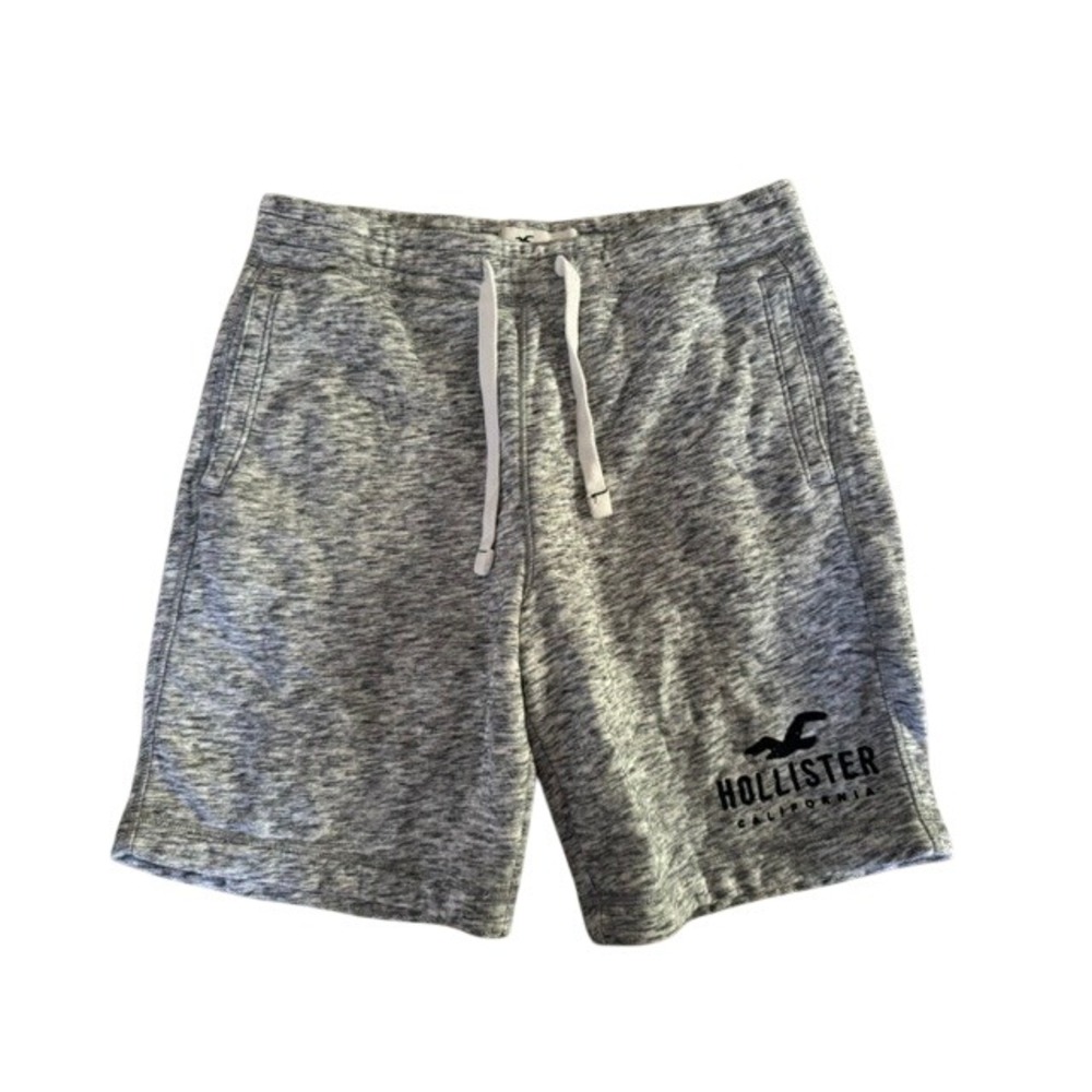 Hollister Mens Grey Space Dye Sweat Shorts Logo Graphic Fleece Lined Size‎ L